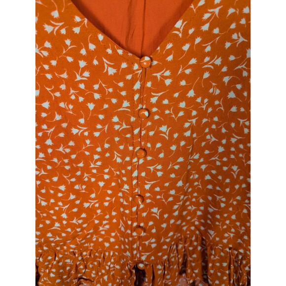 Harper Heritage Orange Floral Ruffled Button Up V-Neck Blouse Women's S - Picture 4 of 7